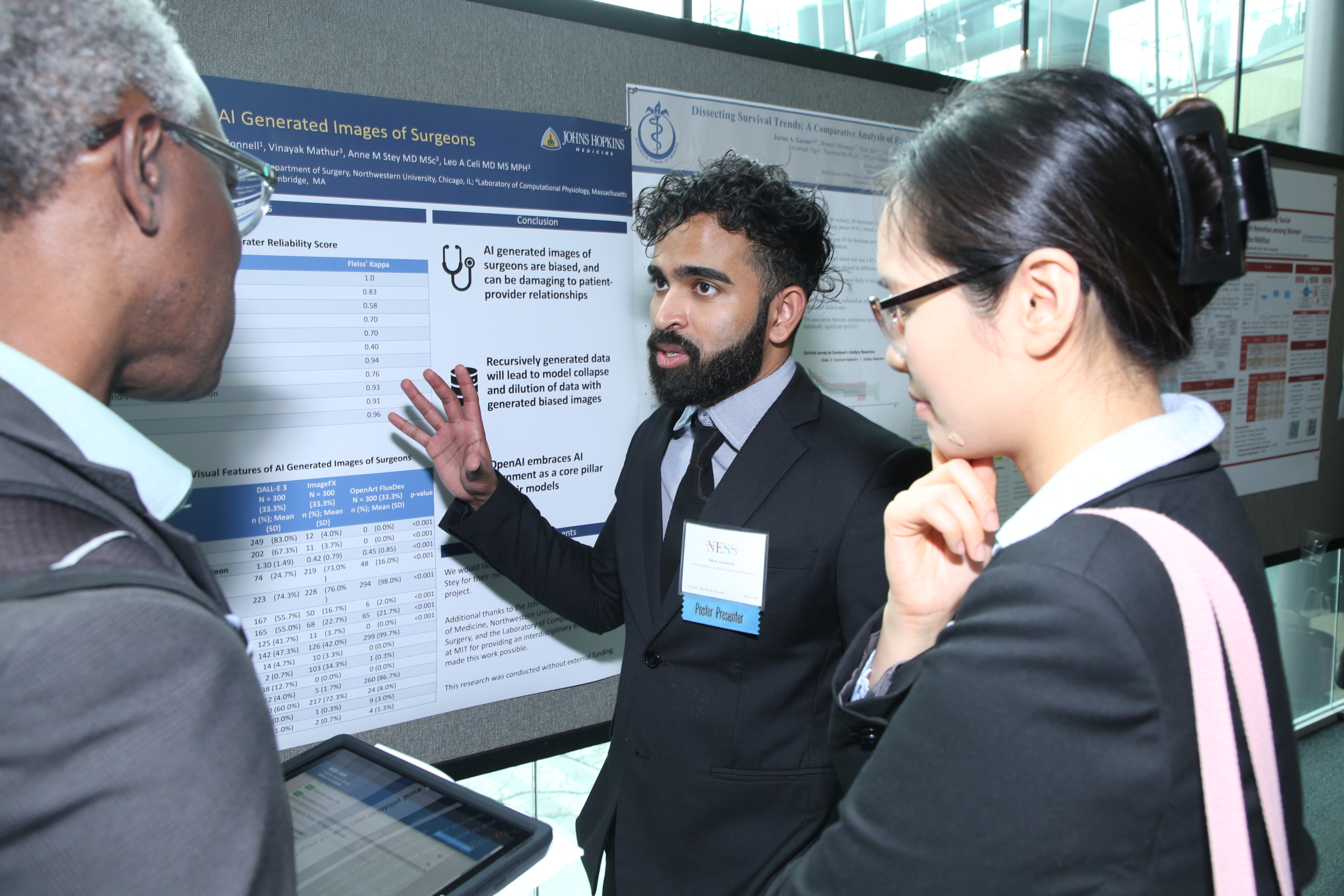 student standing with poster presentation showing research